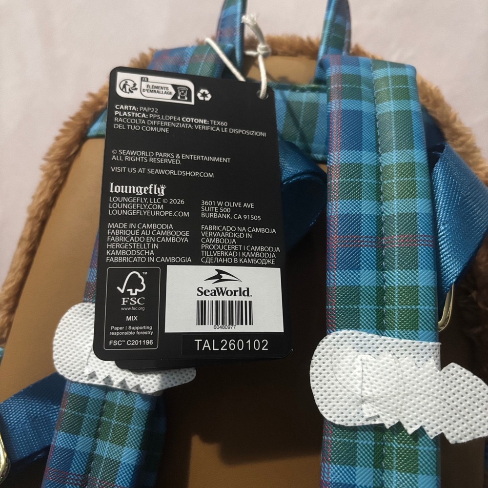 Loungefly Busch Gardens Highland Cow Plush Mini Backpack Brown Plaid NWT Hairy - Picture 8 of 8